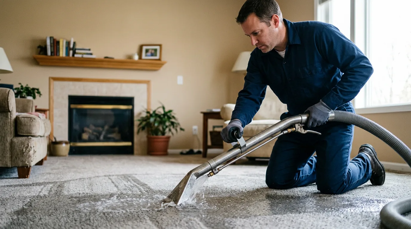 Water damage restoration technician working near Reading, MA